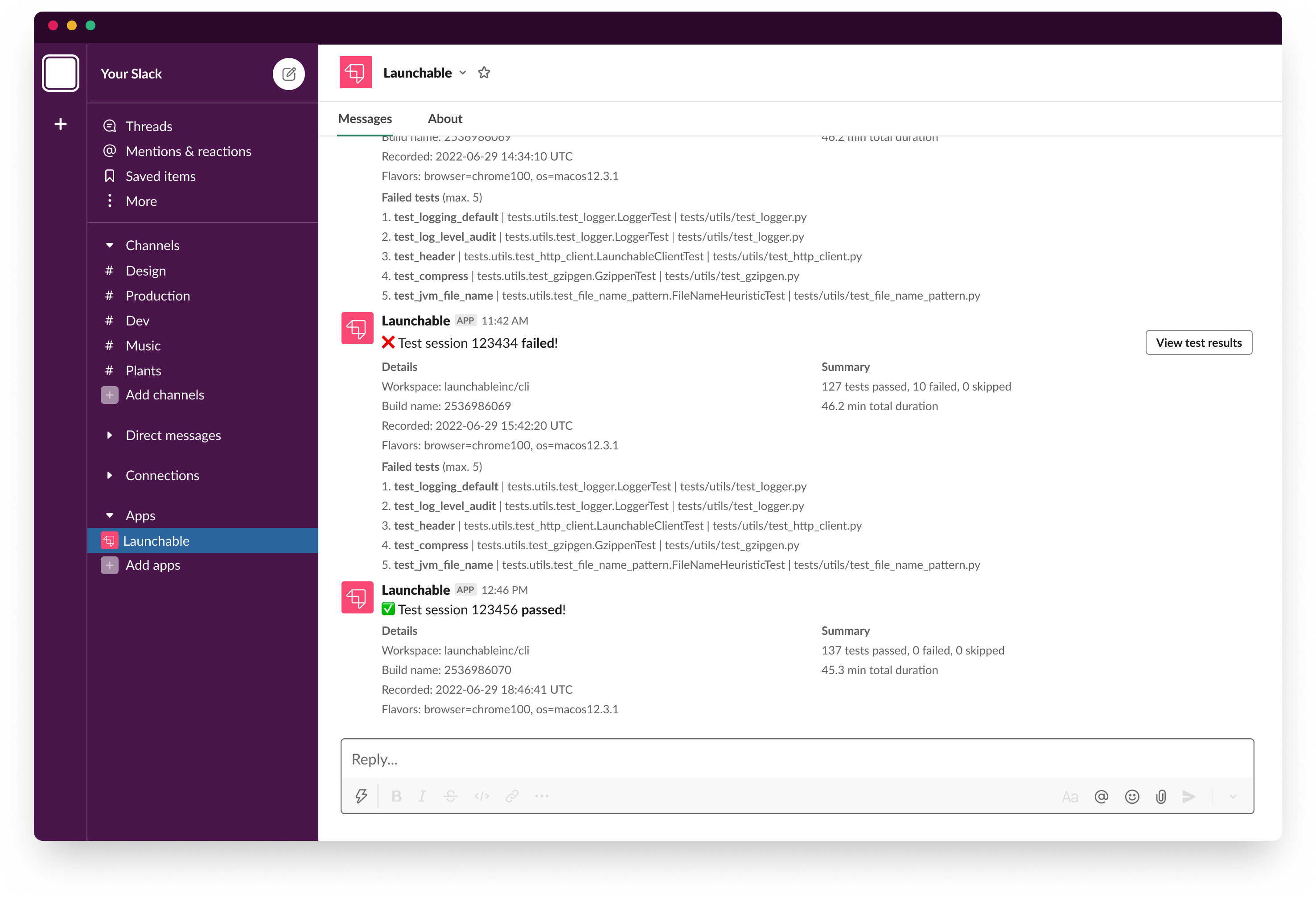 slack desktop with app messages