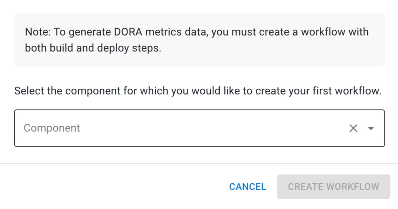 DORA metrics dashboard pop-up