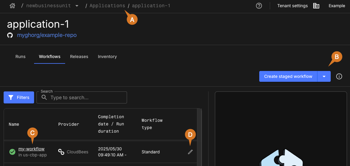 Application workflow list