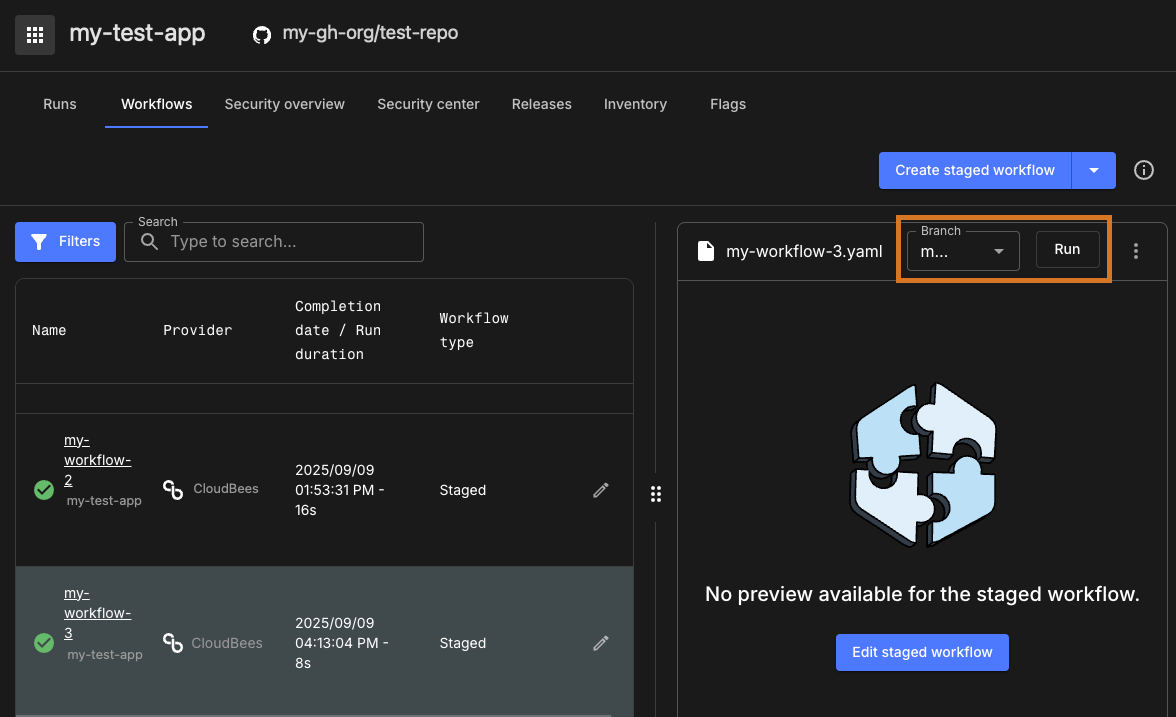 Run a staged workflow