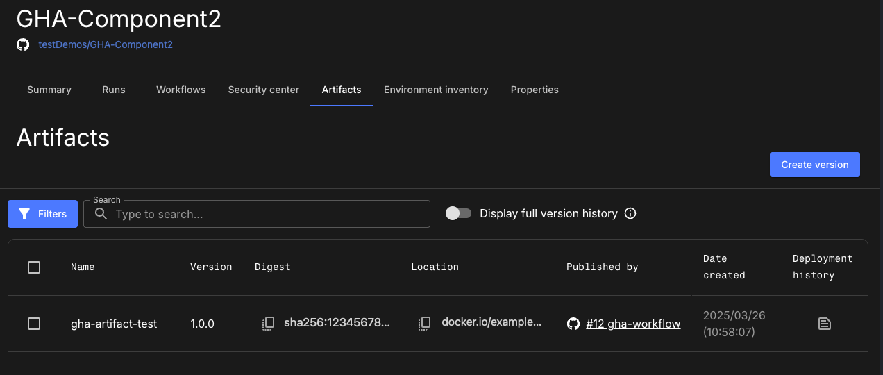 Artifact reported to platform