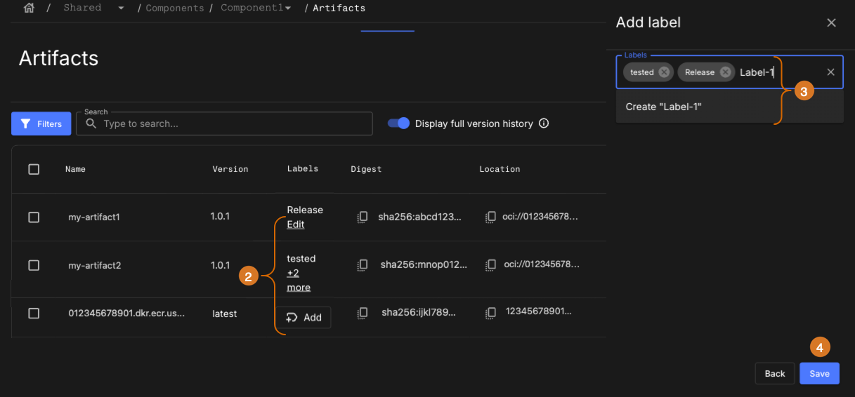 Create an artifact label